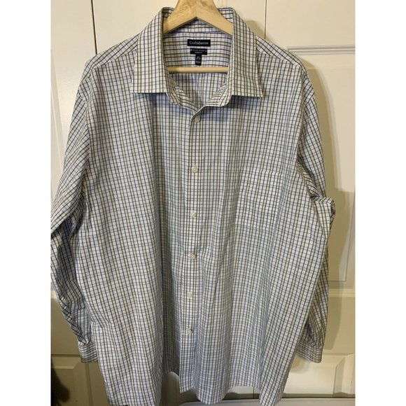 Croft‎ & Barrow Men’s Sz 18 1/2 33/35 Button Shirt Long Sleeve Plaid Blue Yellow - Picture 4 of 9
